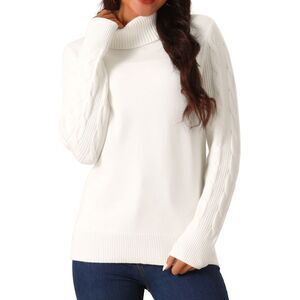High Neck Long Sleeve Casual Chunky Warm Pullover Sweater Top Apricot